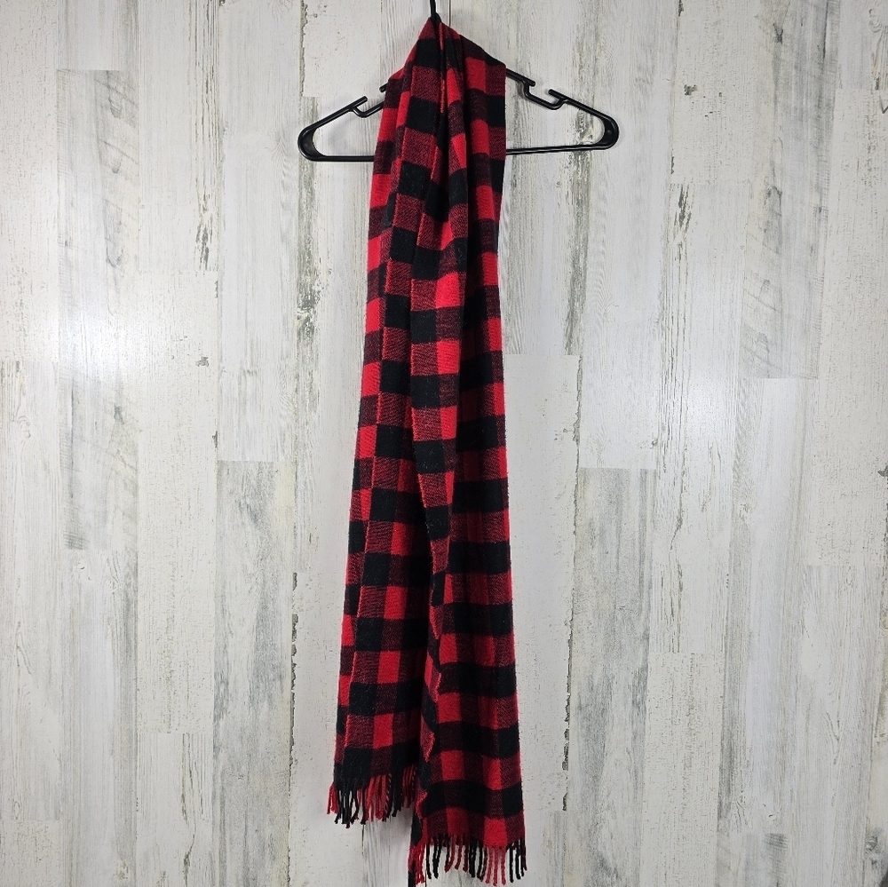 J crew factory red and black checkered plaid scarf with tassels - Picture 6 of 6